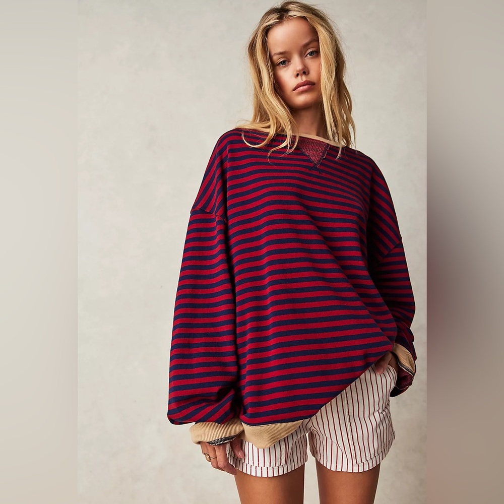 NWOT Free People Classic Striped Oversized Crew